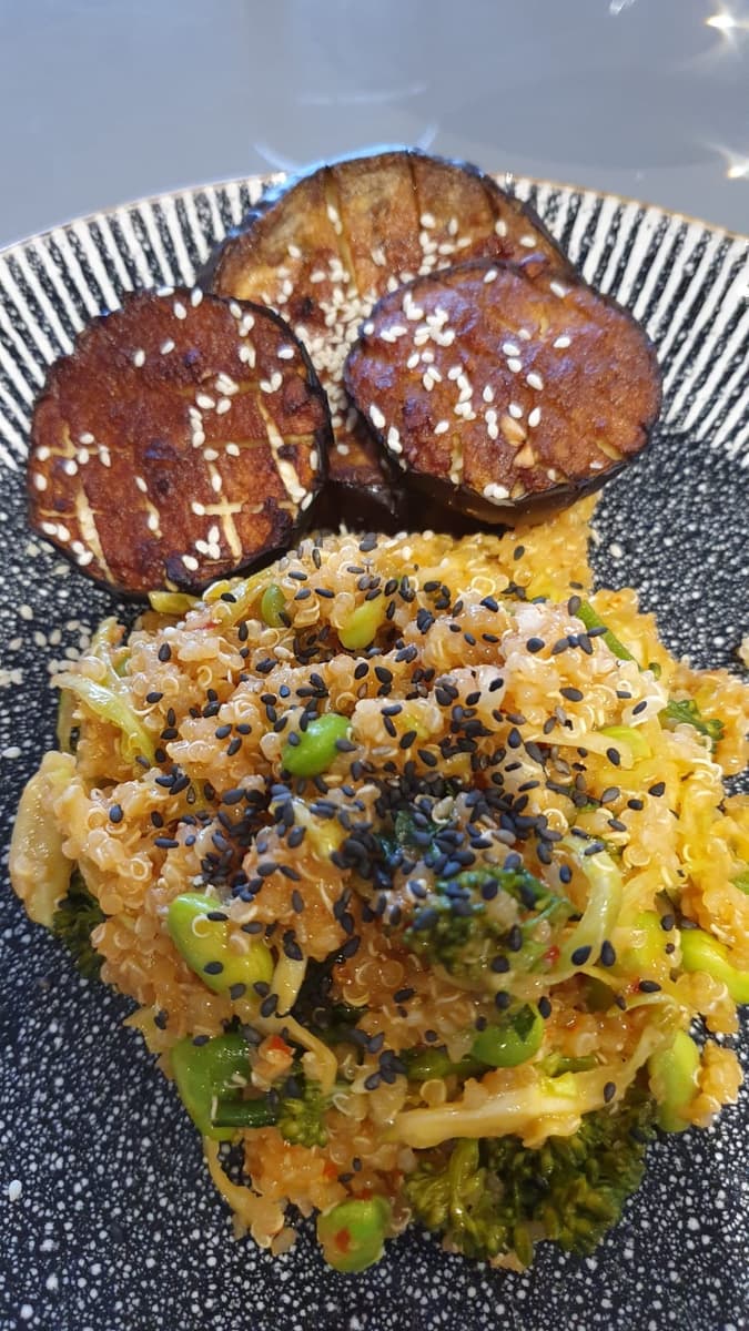 Asian Quinoa Salad with Miso Aubergine