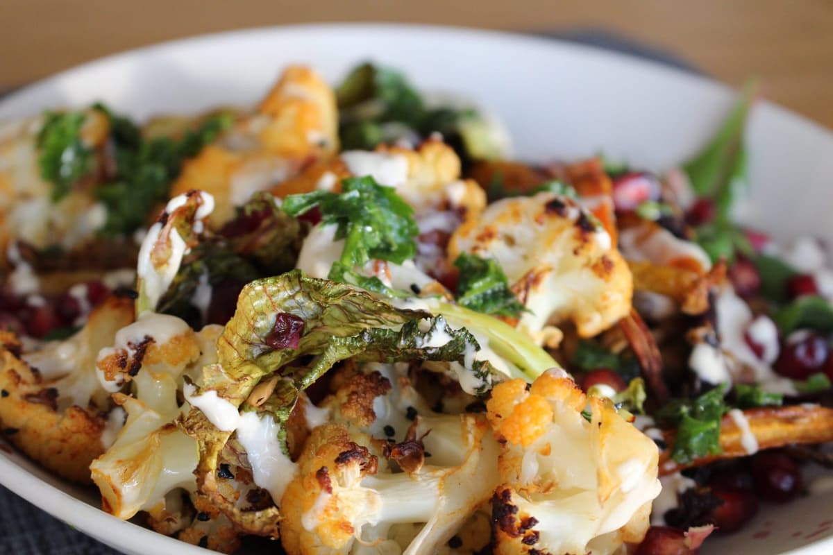 Harissa cauliflower, lentils and tahini
