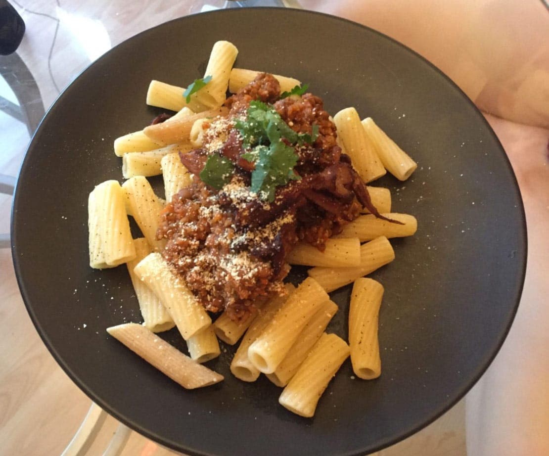 Lentil & Quinoa Ragu w/ Bacon Mushrooms