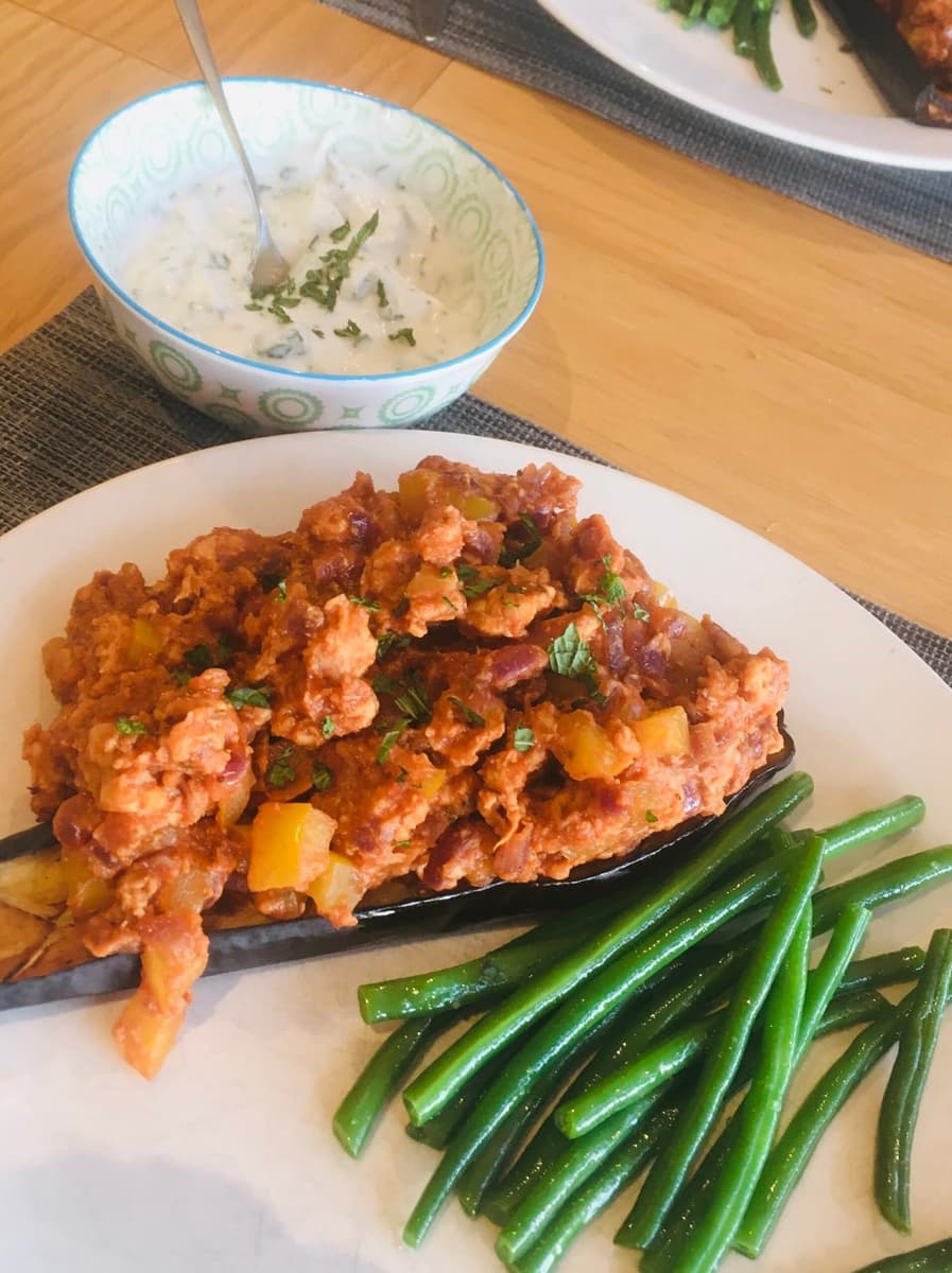 Tempeh Stuffed Aubergine